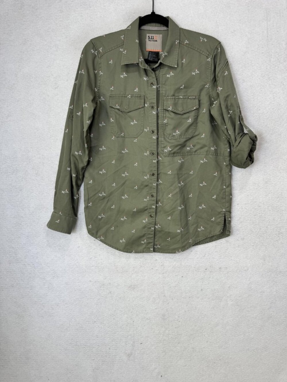 5.11 Tactical Shirt Women Small Green Graphic Print Long Sleeve Button Up Tencel